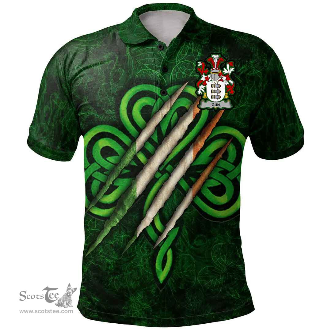 ScotsTee Shop Irish Gun Coat of Arms Irish Polo Shirt Irish In Me Shamrock Scratch