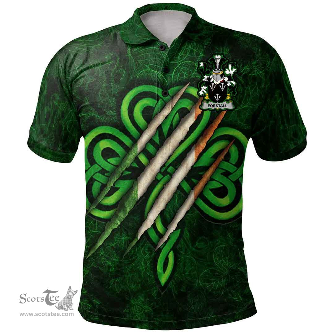ScotsTee Shop Irish Forstall Coat of Arms Irish Polo Shirt Irish In Me Shamrock Scratch