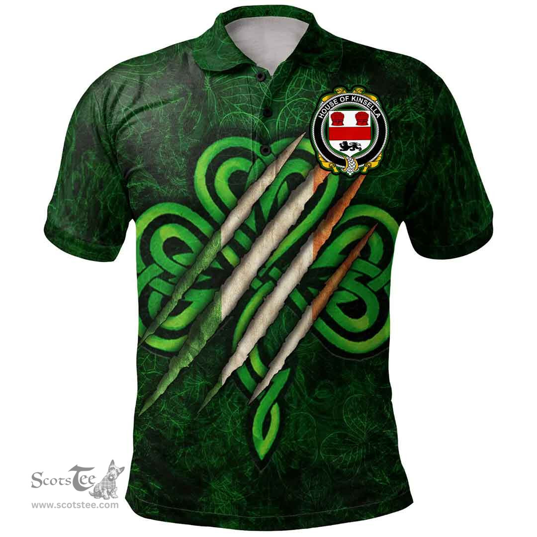 ScotsTee Shop Irish House of KINSELLA Coat of Arms Irish Polo Shirt Irish In Me Shamrock Scratch