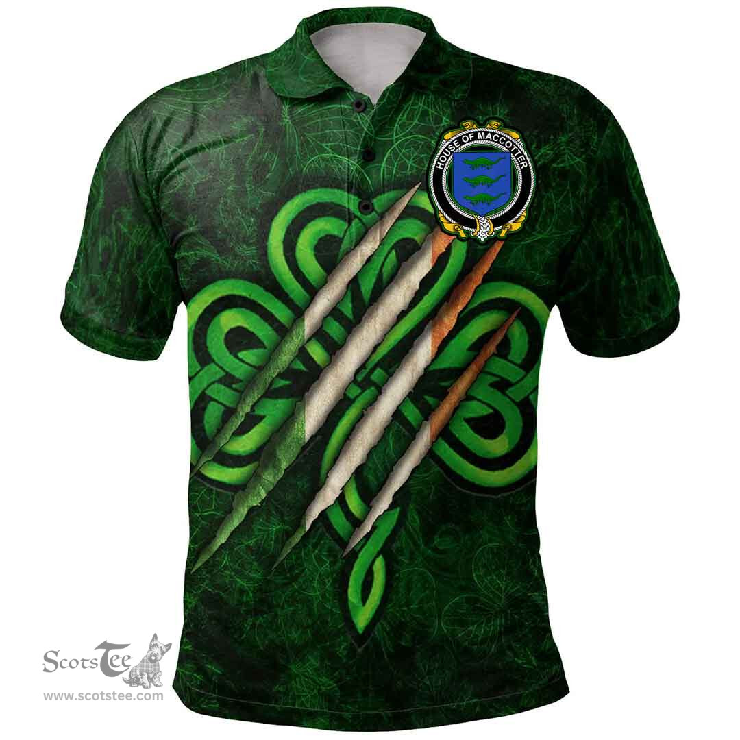 ScotsTee Shop Irish House of MACCOTTER Coat of Arms Irish Polo Shirt Irish In Me Shamrock Scratch