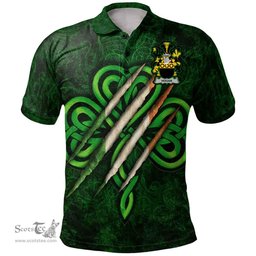 ScotsTee Shop Irish Hogan or O'Hogan Coat of Arms Irish Polo Shirt Irish In Me Shamrock Scratch