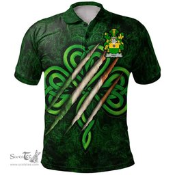 ScotsTee Shop Irish Haly or O'Haly Coat of Arms Irish Polo Shirt Irish In Me Shamrock Scratch