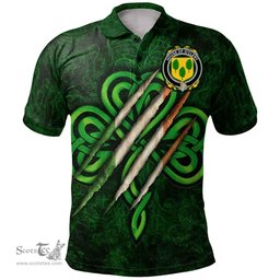 ScotsTee Shop Irish House of O'CLERY Coat of Arms Irish Polo Shirt Irish In Me Shamrock Scratch
