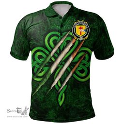 ScotsTee Shop Irish House of O'DONNELL Coat of Arms Irish Polo Shirt Irish In Me Shamrock Scratch