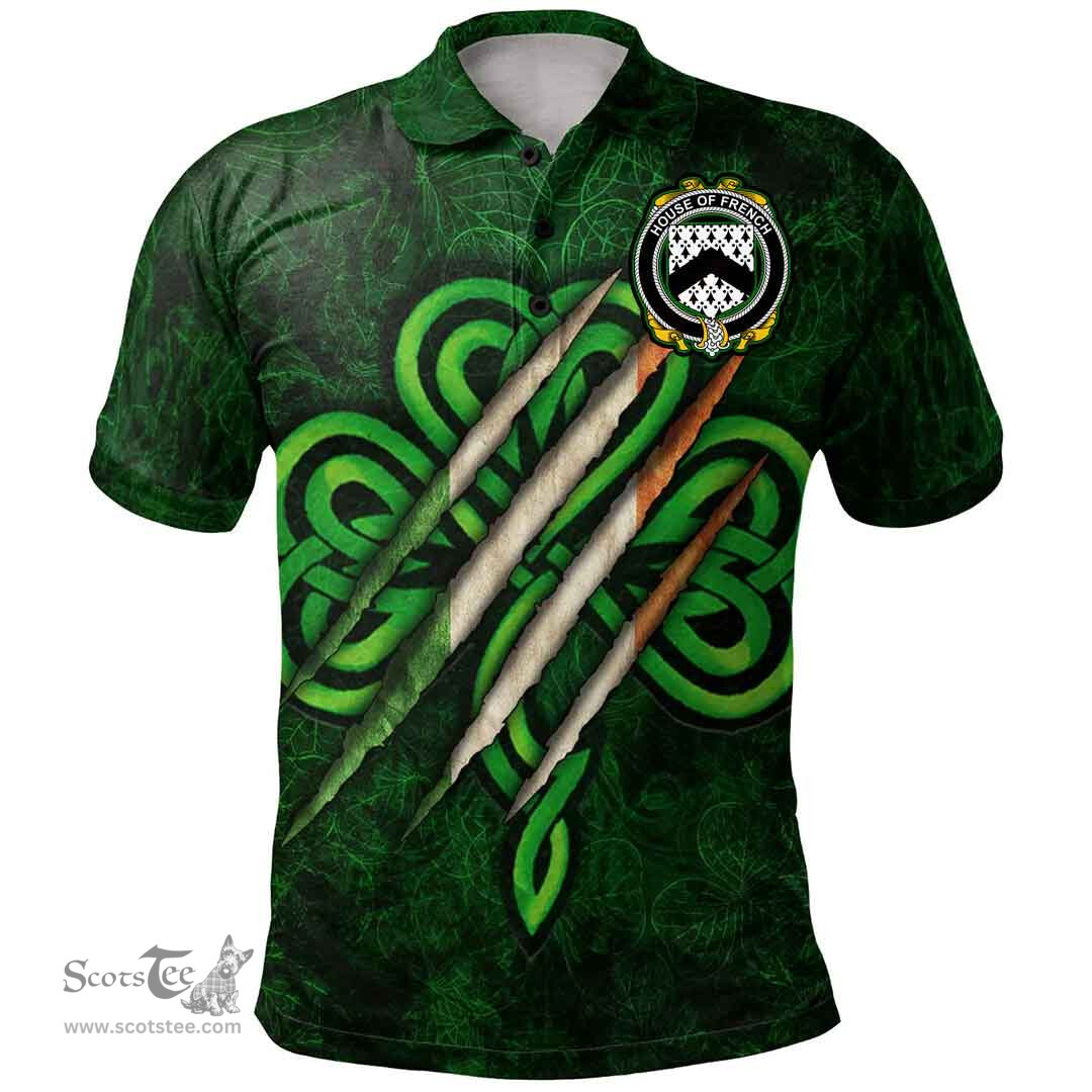 ScotsTee Shop Irish House of FRENCH Coat of Arms Irish Polo Shirt Irish In Me Shamrock Scratch