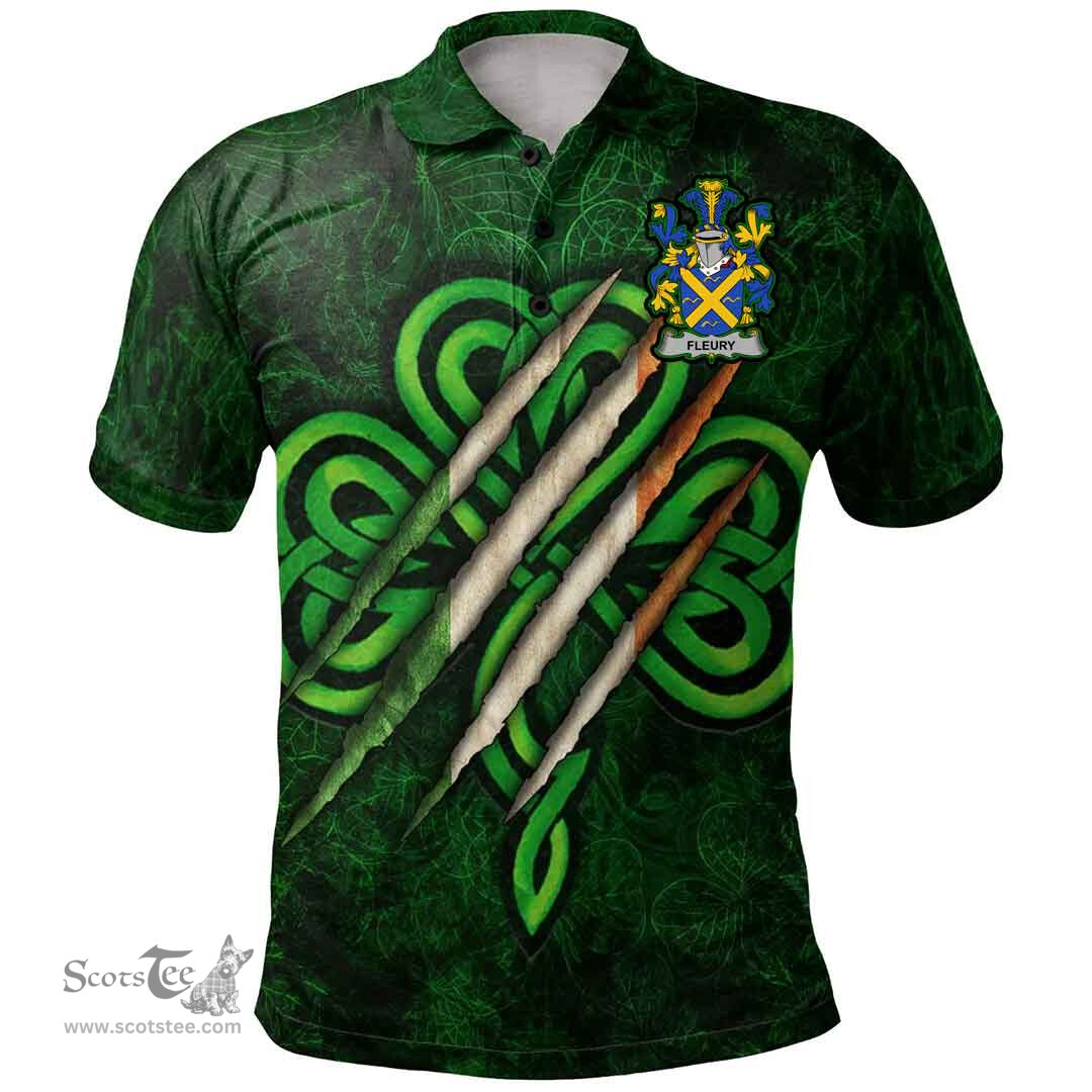 ScotsTee Shop Irish Fleury Coat of Arms Irish Polo Shirt Irish In Me Shamrock Scratch