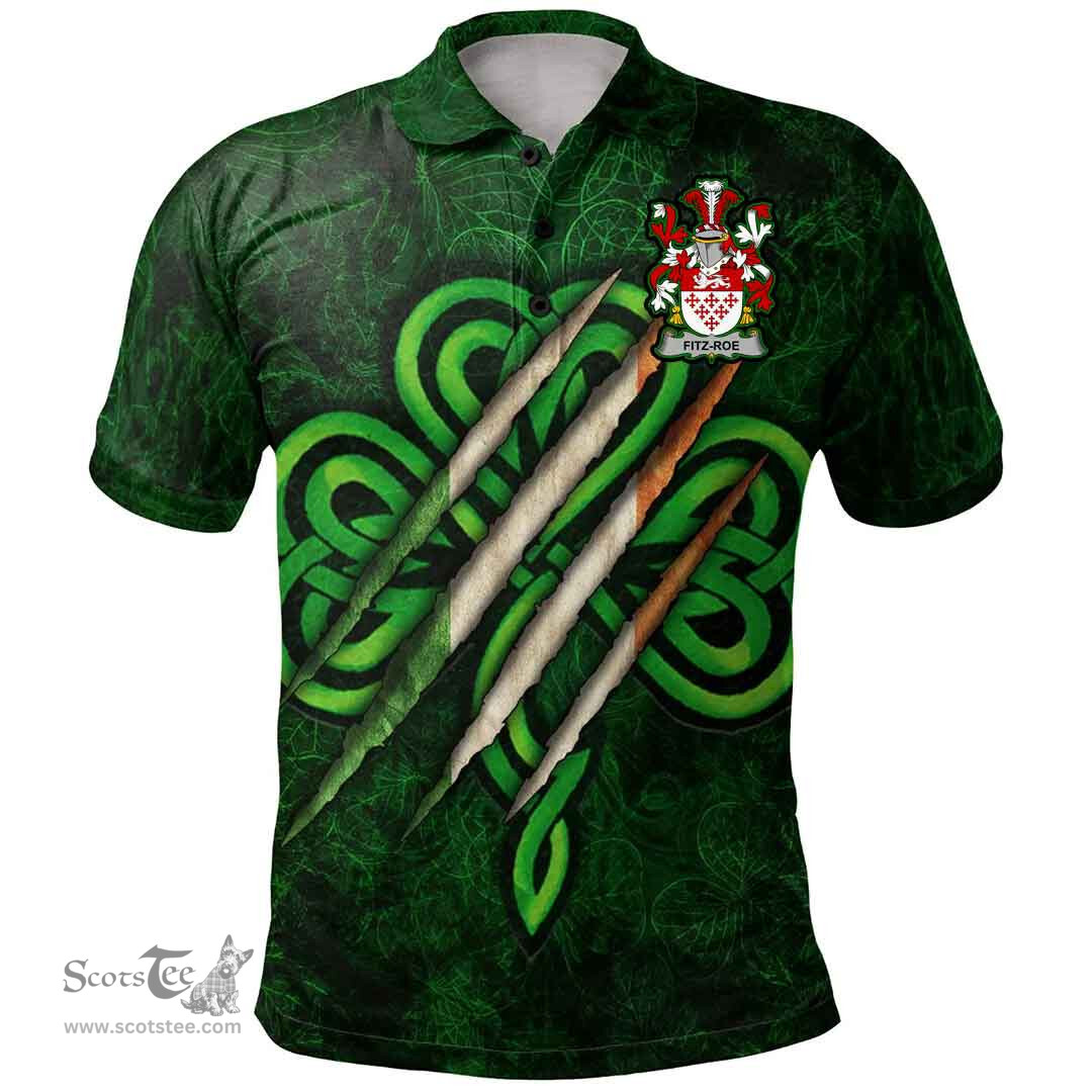 ScotsTee Shop Irish Fitz-Roe Coat of Arms Irish Polo Shirt Irish In Me Shamrock Scratch