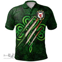 ScotsTee Shop Irish House of FOX Coat of Arms Irish Polo Shirt Irish In Me Shamrock Scratch