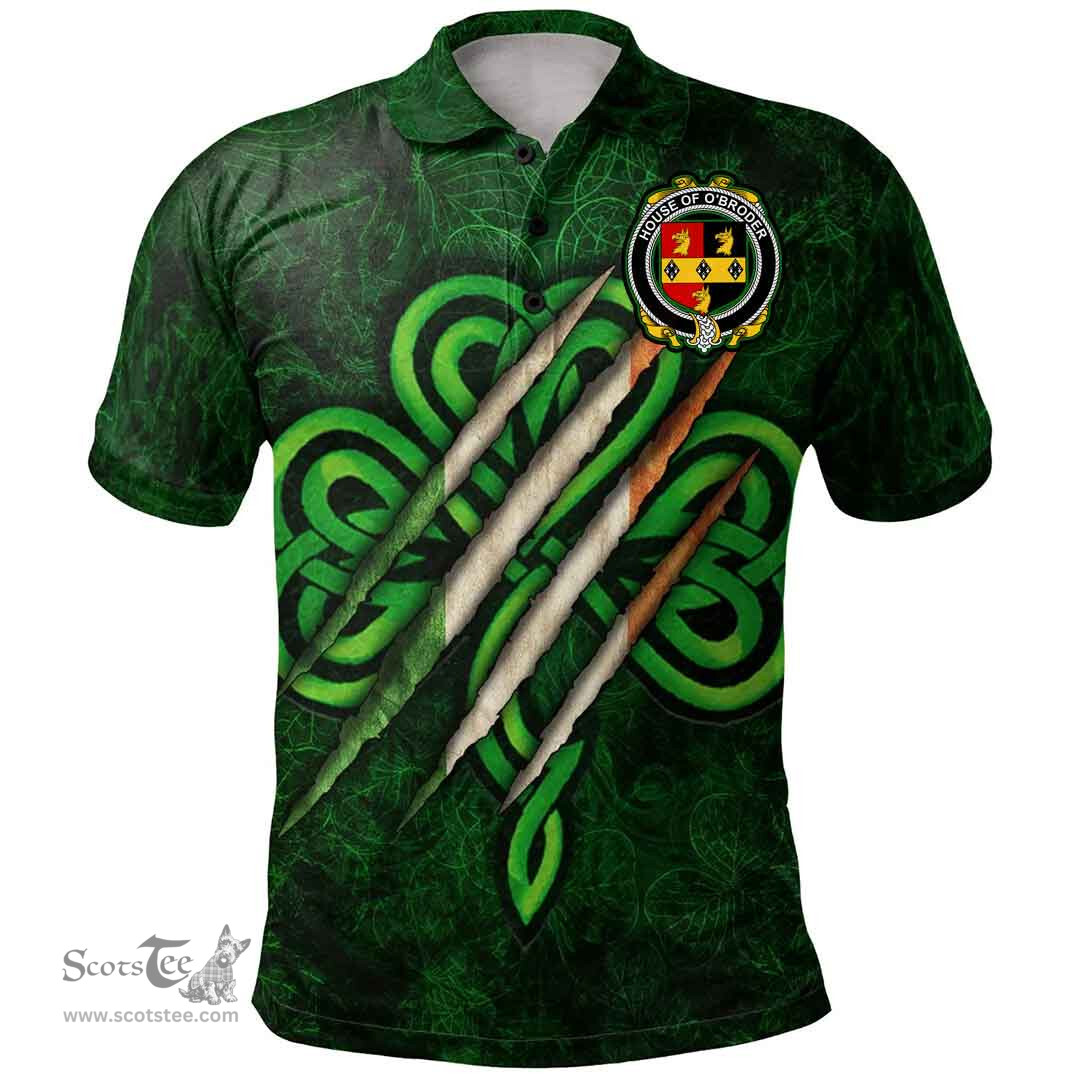 ScotsTee Shop Irish House of O'BRODER Coat of Arms Irish Polo Shirt Irish In Me Shamrock Scratch