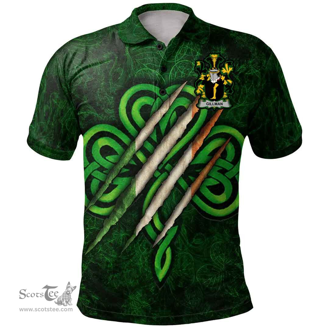 ScotsTee Shop Irish Gillman Coat of Arms Irish Polo Shirt Irish In Me Shamrock Scratch