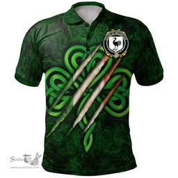 ScotsTee Shop Irish House of MACMAHON (Oriel) Coat of Arms Irish Polo Shirt Irish In Me Shamrock Scratch