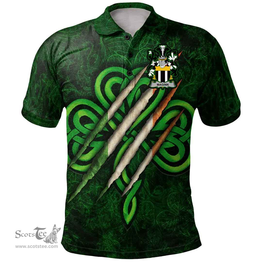 ScotsTee Shop Irish Maginn or Ginn Coat of Arms Irish Polo Shirt Irish In Me Shamrock Scratch