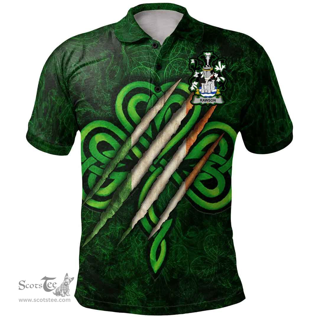 ScotsTee Shop Irish Rawson Coat of Arms Irish Polo Shirt Irish In Me Shamrock Scratch