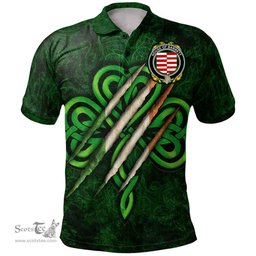 ScotsTee Shop Irish House of BARRETT Coat of Arms Irish Polo Shirt Irish In Me Shamrock Scratch