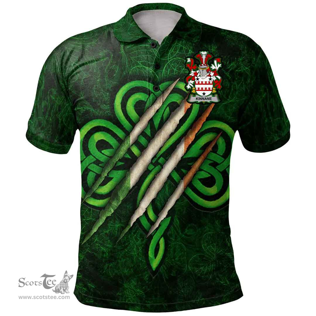 ScotsTee Shop Irish Kinnane or O'Kinane Coat of Arms Irish Polo Shirt Irish In Me Shamrock Scratch