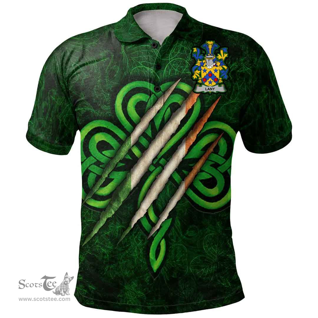 ScotsTee Shop Irish Lany or Laney Coat of Arms Irish Polo Shirt Irish In Me Shamrock Scratch