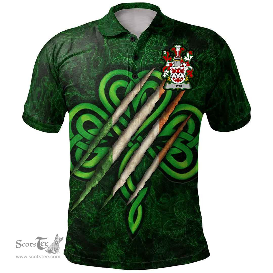 ScotsTee Shop Irish Joyce Coat of Arms Irish Polo Shirt Irish In Me Shamrock Scratch