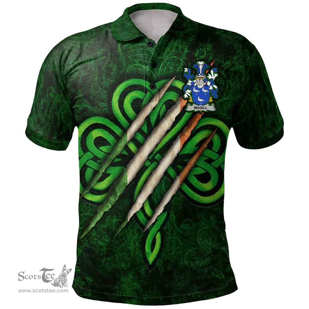 ScotsTee Shop Irish Magill Coat of Arms Irish Polo Shirt Irish In Me Shamrock Scratch