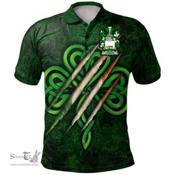 ScotsTee Shop Irish Lennon or O'Lennon Coat of Arms Irish Polo Shirt Irish In Me Shamrock Scratch