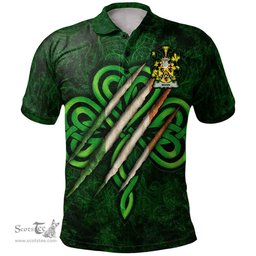 ScotsTee Shop Irish Mann Coat of Arms Irish Polo Shirt Irish In Me Shamrock Scratch