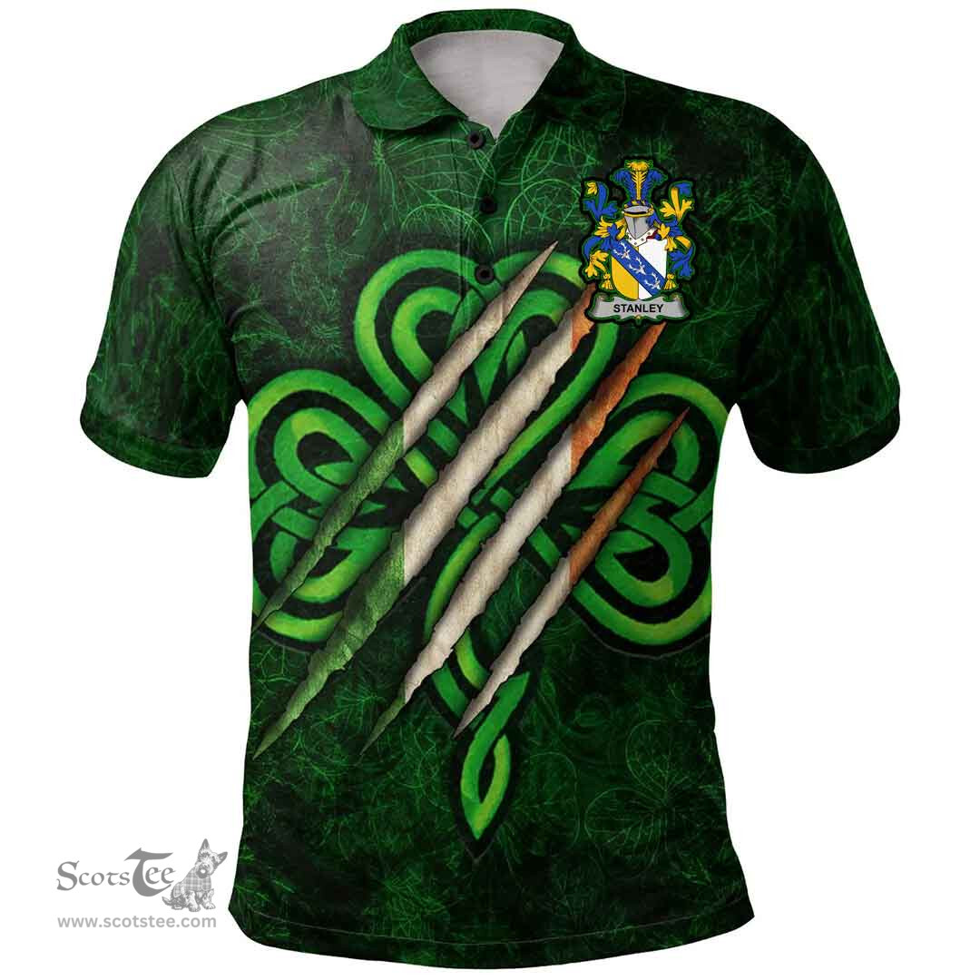 ScotsTee Shop Irish Stanley Coat of Arms Irish Polo Shirt Irish In Me Shamrock Scratch