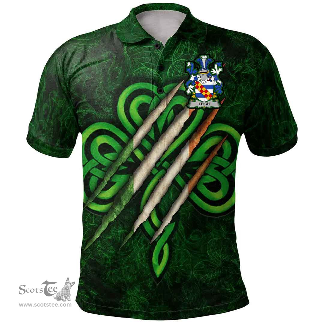 ScotsTee Shop Irish Leigh or McLaeghis Coat of Arms Irish Polo Shirt Irish In Me Shamrock Scratch