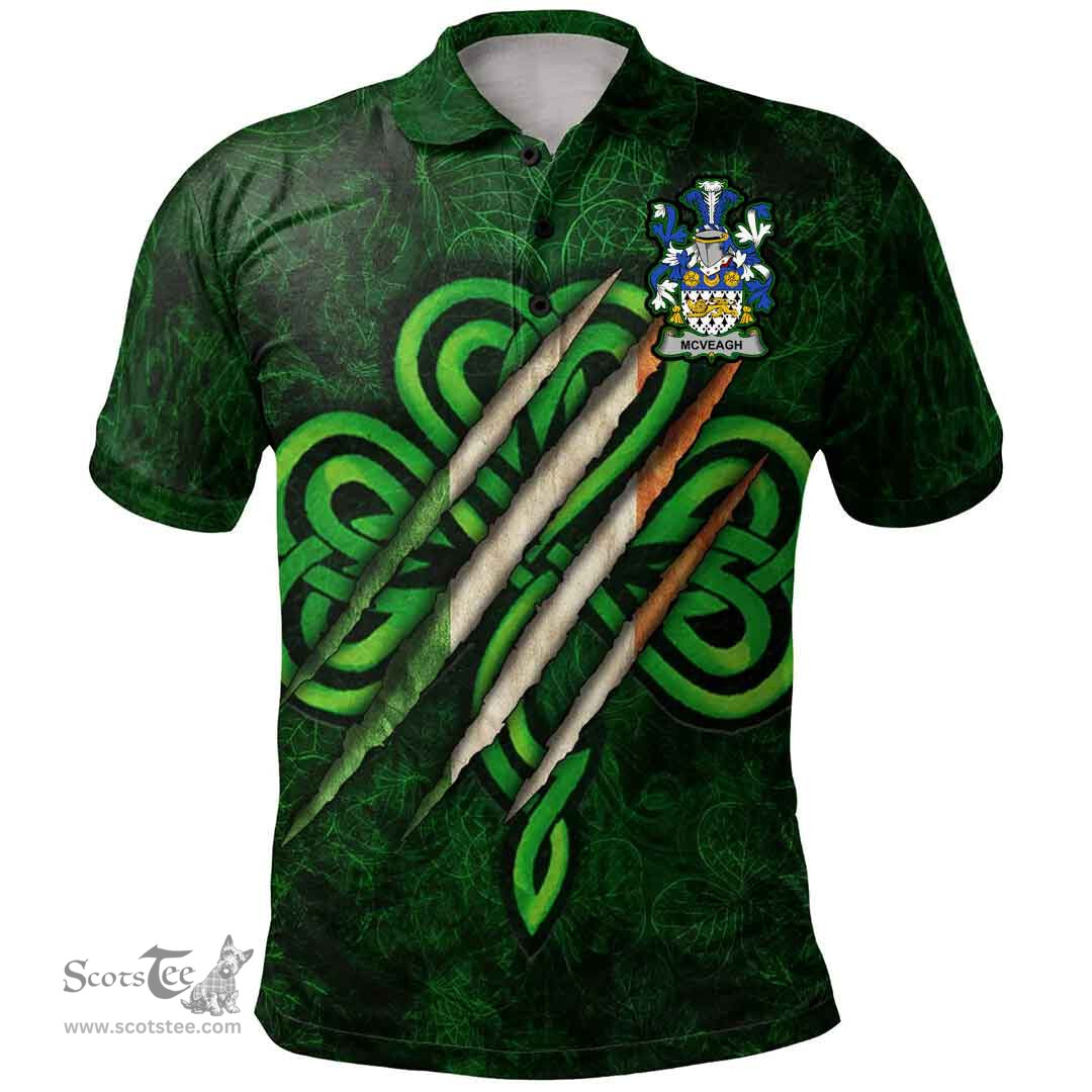 ScotsTee Shop Irish McVeagh or McFingah Coat of Arms Irish Polo Shirt Irish In Me Shamrock Scratch