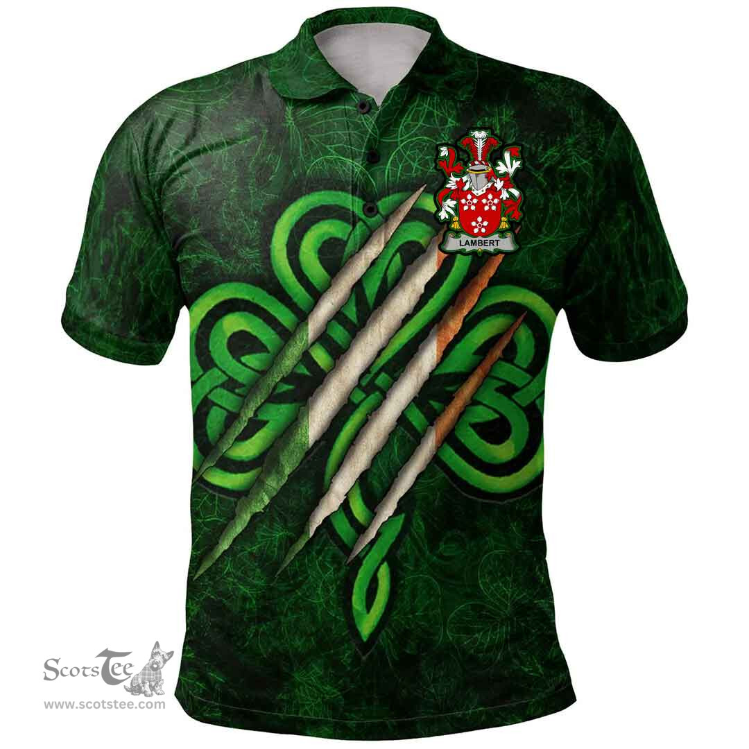 ScotsTee Shop Irish Lambert Coat of Arms Irish Polo Shirt Irish In Me Shamrock Scratch