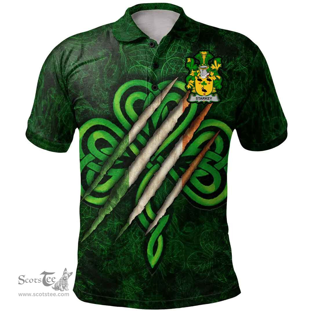 ScotsTee Shop Irish Starkey Coat of Arms Irish Polo Shirt Irish In Me Shamrock Scratch