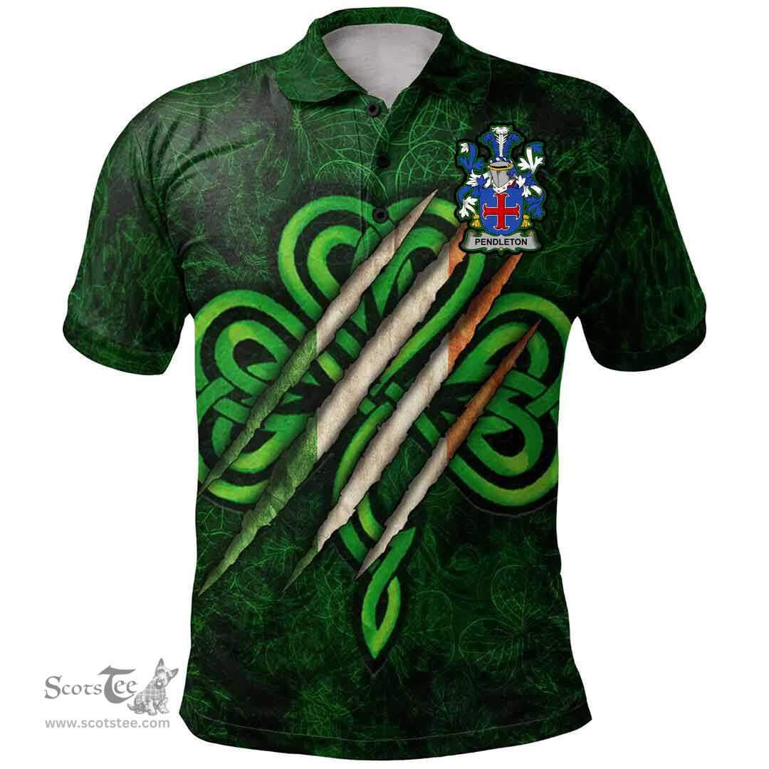 ScotsTee Shop Irish Pendleton Coat of Arms Irish Polo Shirt Irish In Me Shamrock Scratch