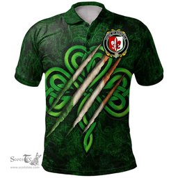 ScotsTee Shop Irish House of SARSFIELD Coat of Arms Irish Polo Shirt Irish In Me Shamrock Scratch