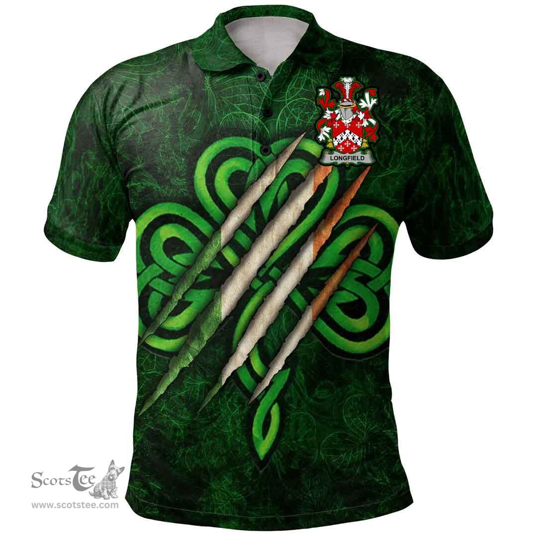 ScotsTee Shop Irish Longfield Coat of Arms Irish Polo Shirt Irish In Me Shamrock Scratch