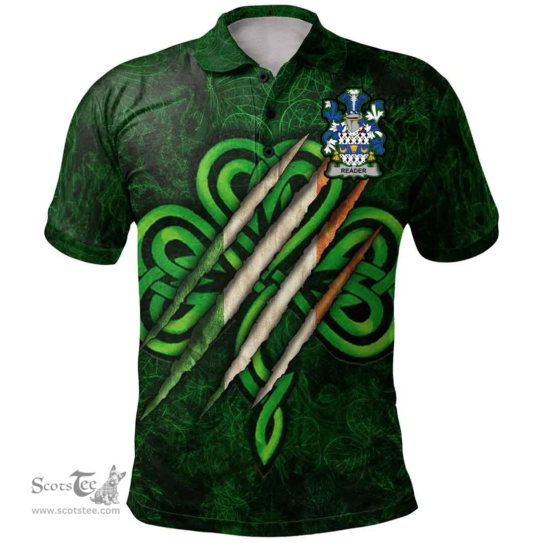 ScotsTee Shop Irish Reader Coat of Arms Irish Polo Shirt Irish In Me Shamrock Scratch