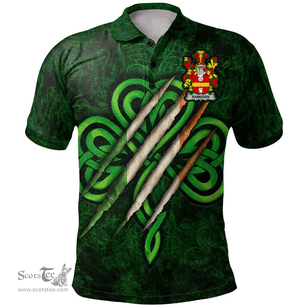 ScotsTee Shop Irish Ramsden Coat of Arms Irish Polo Shirt Irish In Me Shamrock Scratch