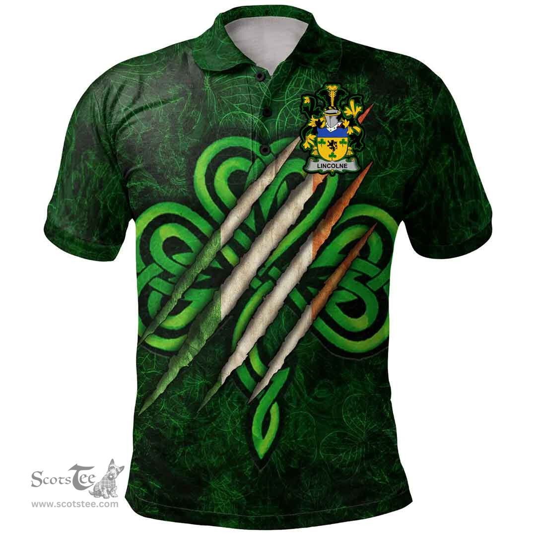 ScotsTee Shop Irish Lincolne Coat of Arms Irish Polo Shirt Irish In Me Shamrock Scratch
