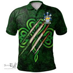 ScotsTee Shop Irish St.Leger Coat of Arms Irish Polo Shirt Irish In Me Shamrock Scratch