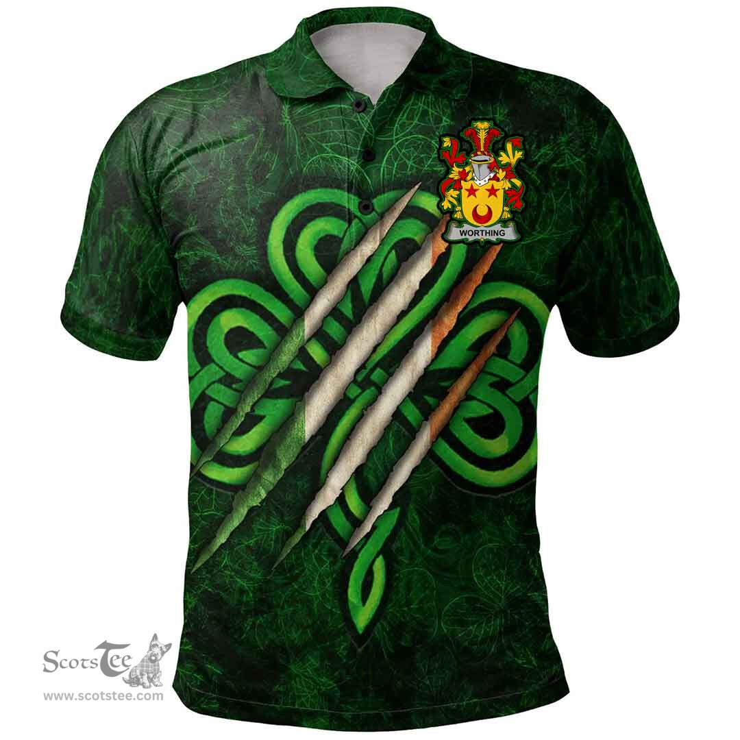 ScotsTee Shop Irish Worthing Coat of Arms Irish Polo Shirt Irish In Me Shamrock Scratch