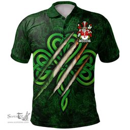 ScotsTee Shop Irish Thacker Coat of Arms Irish Polo Shirt Irish In Me Shamrock Scratch