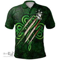ScotsTee Shop Irish Ushburne Coat of Arms Irish Polo Shirt Irish In Me Shamrock Scratch