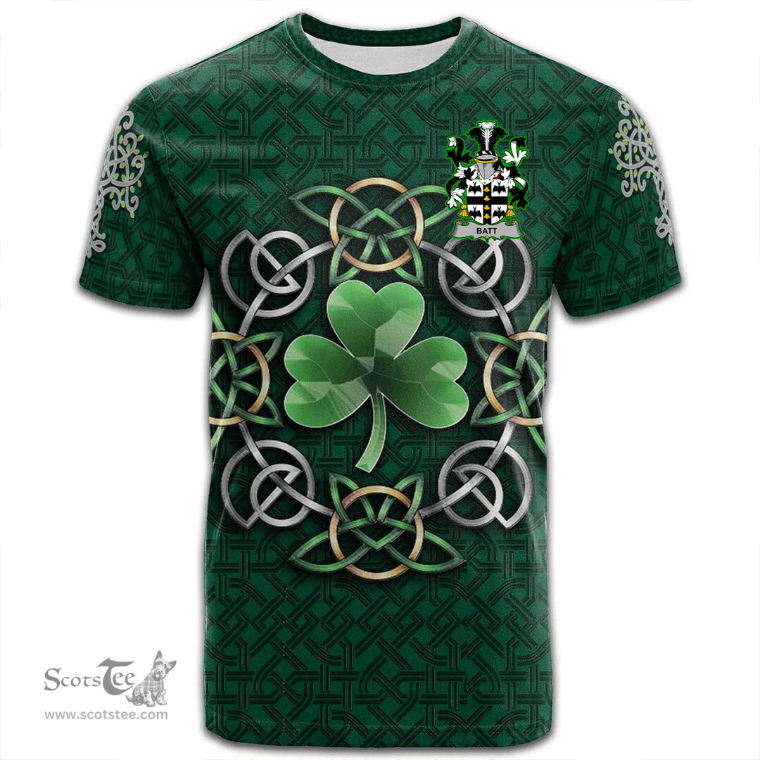 ScotsTee Shop Irish Batt Coat of Arms Irish Crest T Shirt Irish Shamrock with Celtic Knot T Shirt