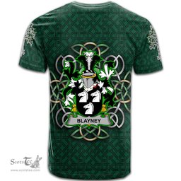 ScotsTee Shop Irish Blayney Coat of Arms Irish Crest T Shirt Irish Shamrock with Celtic Knot T Shirt