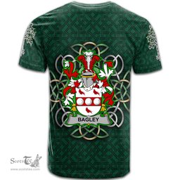 ScotsTee Shop Irish Bagley or Begley Coat of Arms Irish Crest T Shirt Irish Shamrock with Celtic Knot T Shirt