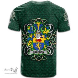 ScotsTee Shop Irish Brosnan or O Brosnan Coat of Arms Irish Crest T Shirt Irish Shamrock with Celtic Knot T Shirt
