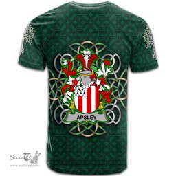 ScotsTee Shop Irish Apsley Coat of Arms Irish Crest T Shirt Irish Shamrock with Celtic Knot T Shirt