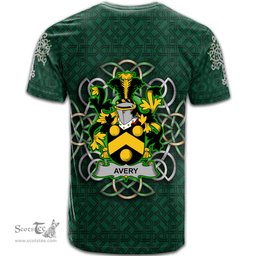 ScotsTee Shop Irish Avery Coat of Arms Irish Crest T Shirt Irish Shamrock with Celtic Knot T Shirt