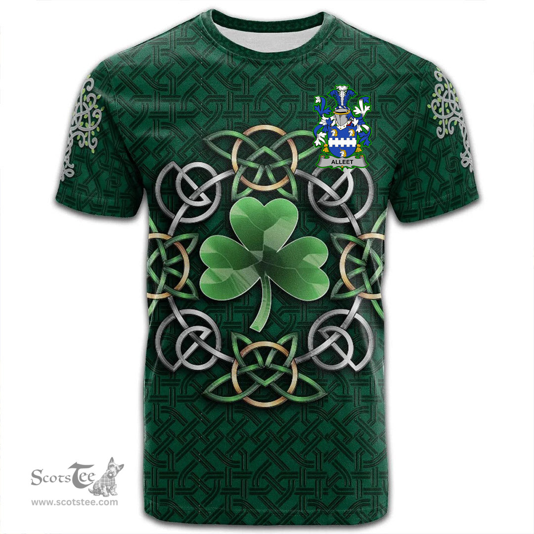 ScotsTee Shop Irish Alleet Coat of Arms Irish Crest T Shirt Irish Shamrock with Celtic Knot T Shirt