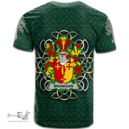 ScotsTee Shop Irish Branigan or O Branagan Coat of Arms Irish Crest T Shirt Irish Shamrock with Celtic Knot T Shirt