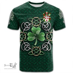 ScotsTee Shop Irish Courcy de Lord Kingsale Coat of Arms Irish Crest T Shirt Irish Shamrock with Celtic Knot T Shirt