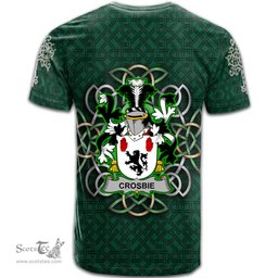 ScotsTee Shop Irish Crosbie or McCrossan Coat of Arms Irish Crest T Shirt Irish Shamrock with Celtic Knot T Shirt