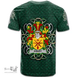 ScotsTee Shop Irish Ewart Coat of Arms Irish Crest T Shirt Irish Shamrock with Celtic Knot T Shirt